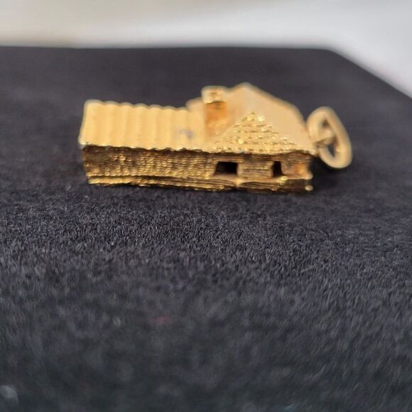 Vintage Yellow Faux Gold Toned 3D House with Garage Pendant Charm Rhinestones - Picture 3 of 12